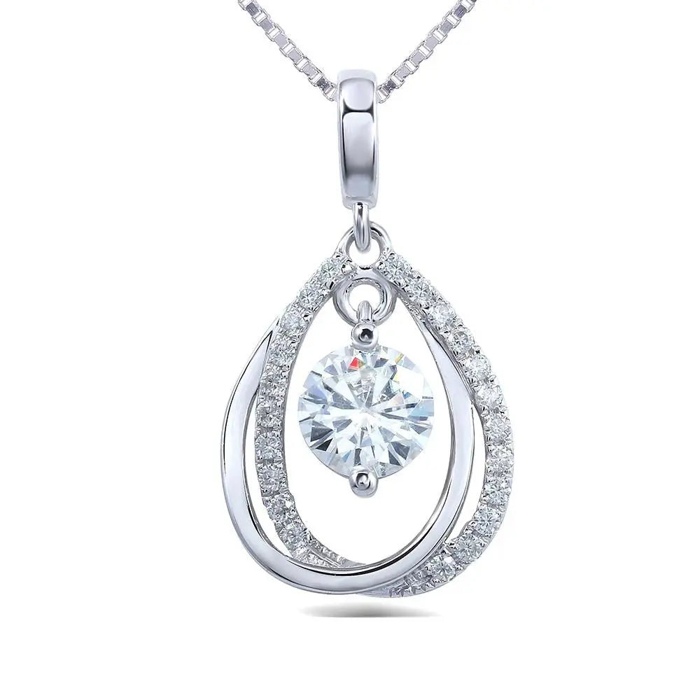 14k White Gold Moissanite Necklace 0.5ct Center Stone Moissanite Engagement Rings & Jewelry | Luxus Moissanite