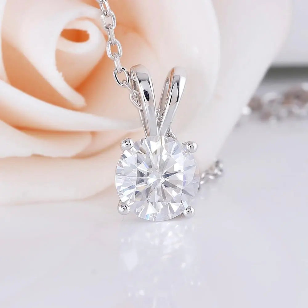 14k White Gold Moissanite Necklace 1ct Moissanite Engagement Rings & Jewelry | Luxus Moissanite |  Necklaces Necklace 