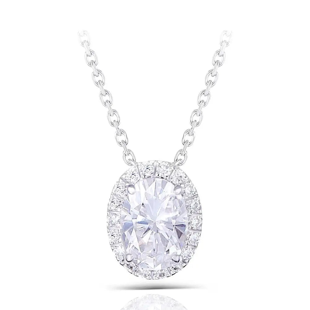 14k White Gold Moissanite Necklace 1ct Total Moissanite Engagement Rings & Jewelry | Necklace for Lover | Luxus Moissanite