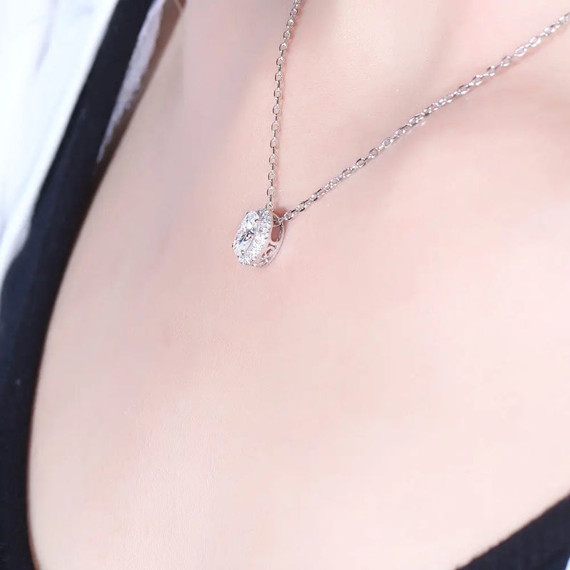14k White Gold Moissanite Necklace 1ct Total Moissanite Engagement Rings & Jewelry | Luxus Moissanite