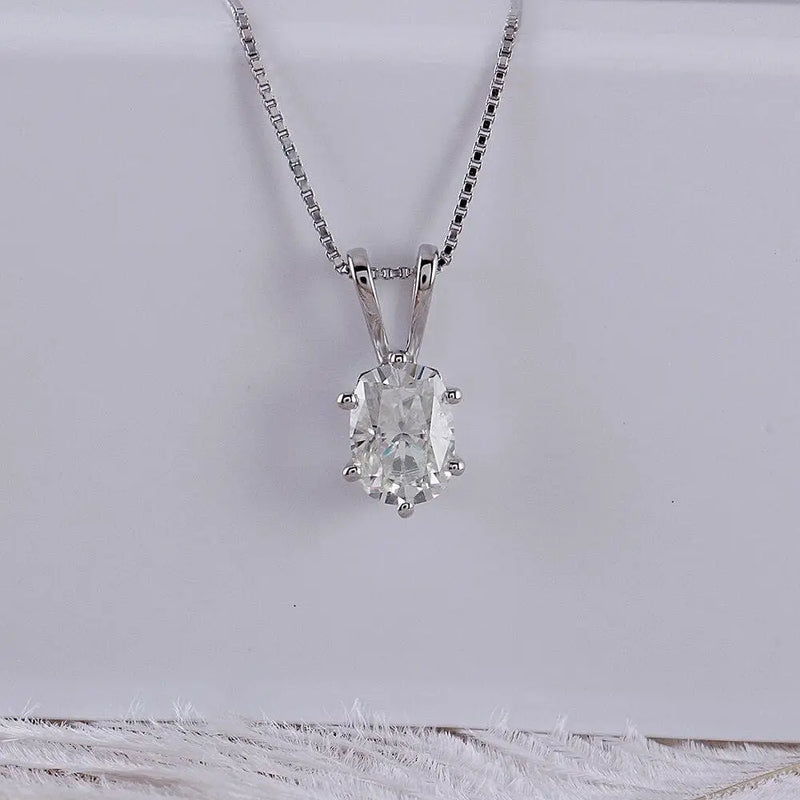14k White Gold Moissanite Necklace Oval Cut 1ct Moissanite Engagement Rings & Jewelry | Luxus Moissanite