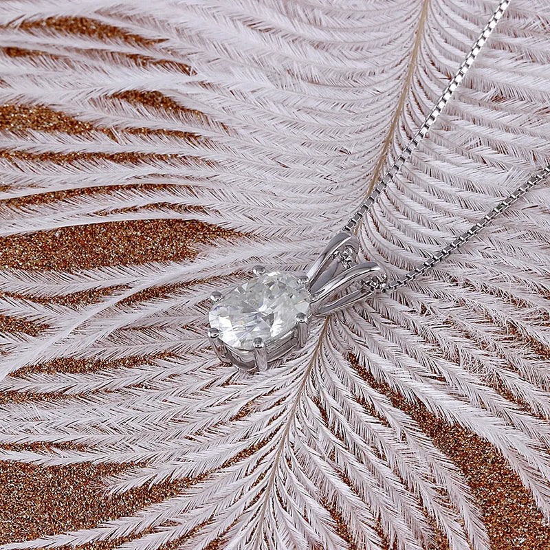 14k White Gold Moissanite Oval Necklace / Pendant 1ct Moissanite Engagement Rings & Jewelry | Luxus Moissanite