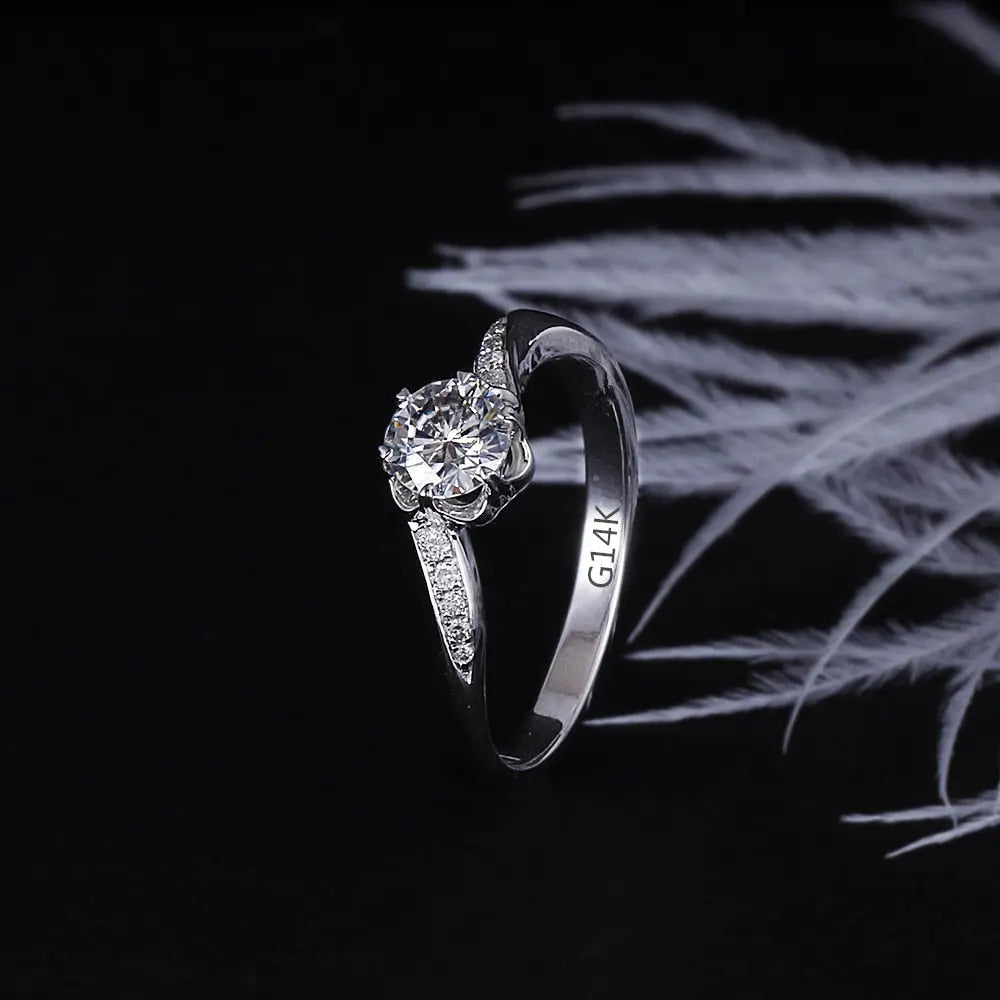 14k White Gold Moissanite Ring 0.5ct Center Stone Moissanite Engagement Rings & Jewelry | Luxus Moissanite | Best Engagement Ring | Best Engagement Ring