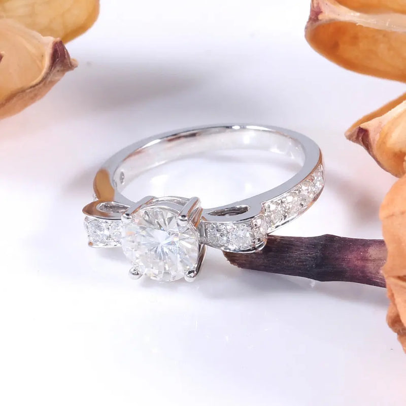 14k White Gold Moissanite Ring 1ct Center Stone Moissanite Engagement Rings & Jewelry | Luxus Moissanite