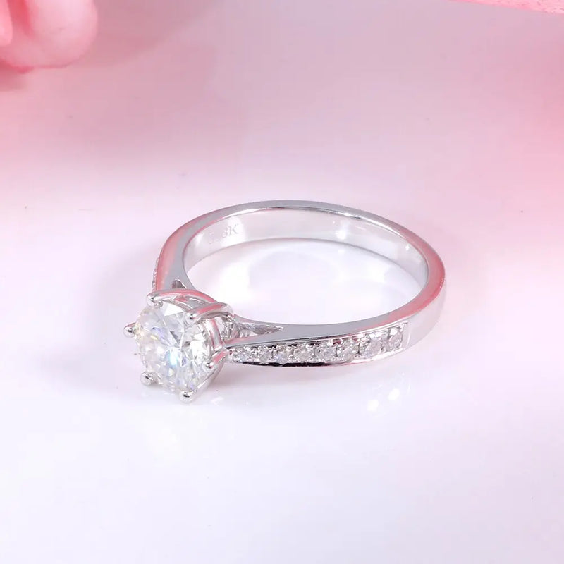 14k White Gold Moissanite Ring 1ct Center Stone Moissanite Engagement Rings & Jewelry | Luxus Moissanite