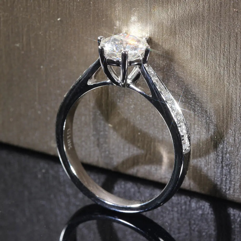 14k White Gold Moissanite Ring 1ct Center Stone Moissanite Engagement Rings & Jewelry | Luxus Moissanite / Gold Ring Womens
