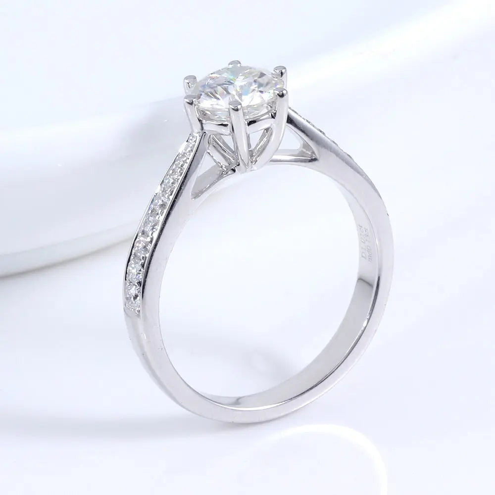 14k White Gold Moissanite Ring 1ct Center Stone Moissanite Engagement Rings & Jewelry | Luxus Moissanite / Gold Ring Womens