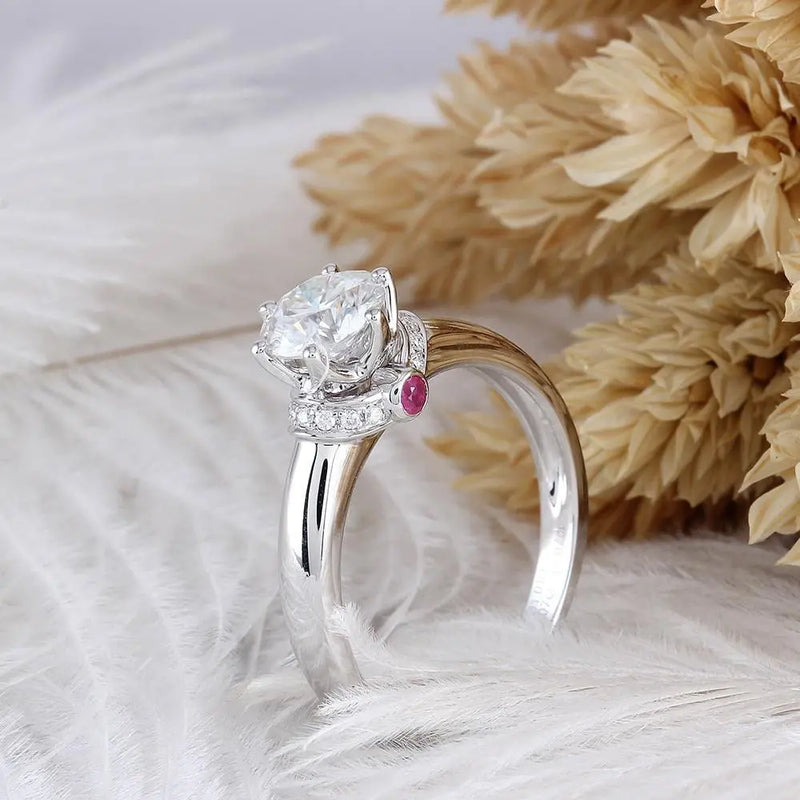 14k White Gold Moissanite Ring 1ct Center Stone Moissanite Engagement Rings & Jewelry | Luxus Moissanite