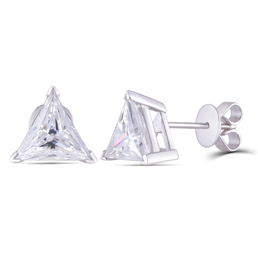 14k White Gold Moissanite Triangle Cut Stud Earrings 3.2ctw Moissanite Engagement Rings & Jewelry | Luxus Moissanite | Cool Earrings Studs