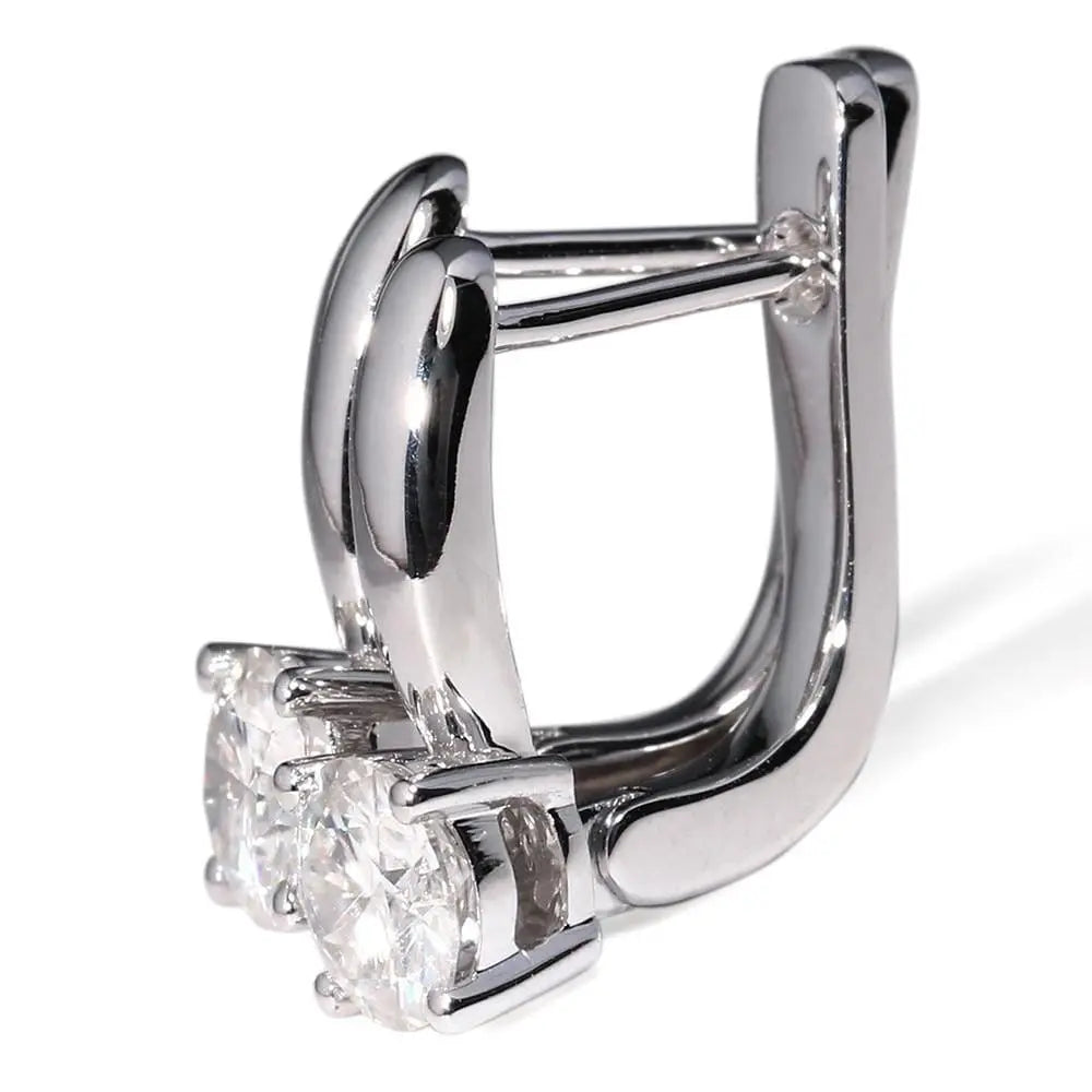 14k White Gold Moissanite U Hoop Earrings 1ct Total Moissanite Engagement Rings & Jewelry | Luxus Moissanite | Pretty Earrings