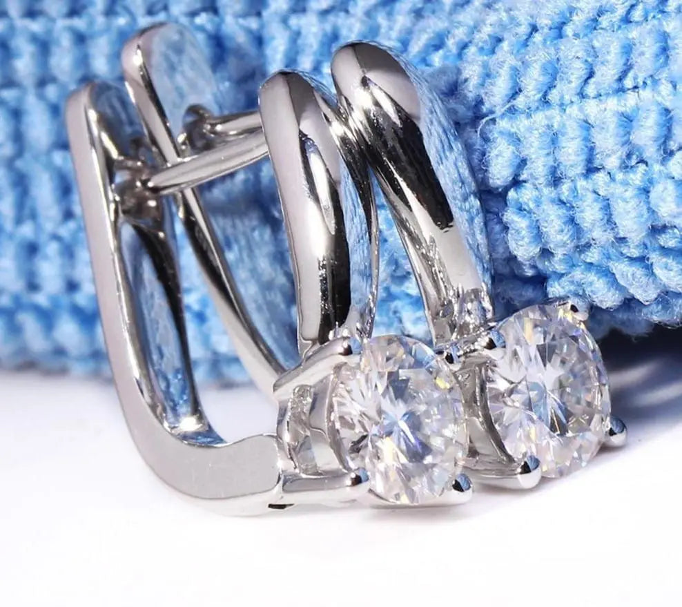 14k White Gold Moissanite U Hoop Earrings 1ct Total Moissanite Engagement Rings & Jewelry | Luxus Moissanite | Pretty Earrings