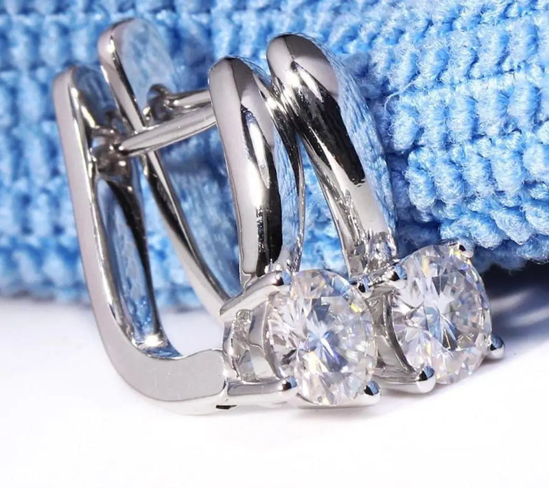 14k White Gold Moissanite U Hoop Earrings 1ct Total Moissanite Engagement Rings & Jewelry | Luxus Moissanite