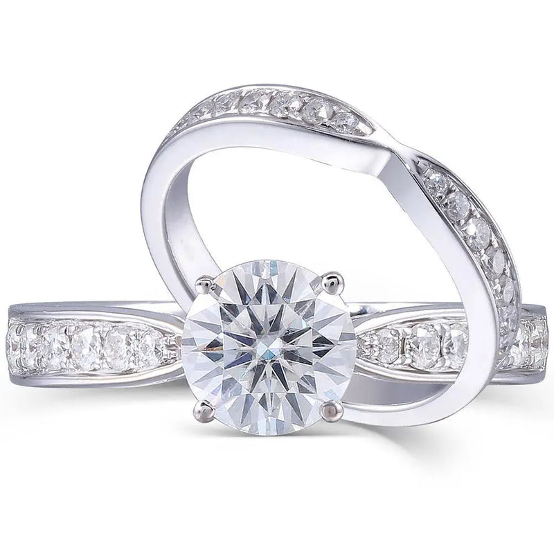 14k White Gold Moissanite Wedding Set 1ct Main Stone Moissanite Engagement Rings & Jewelry | Luxus Moissanite