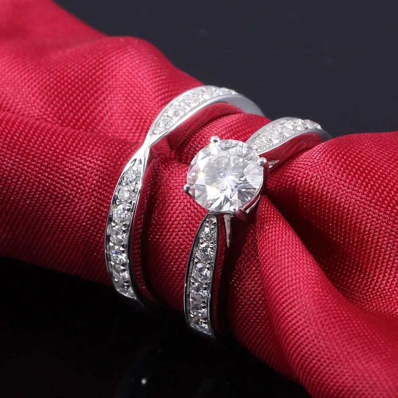 14k White Gold Moissanite Wedding Set 1ct Main Stone Moissanite Engagement Rings & Jewelry | Luxus Moissanite