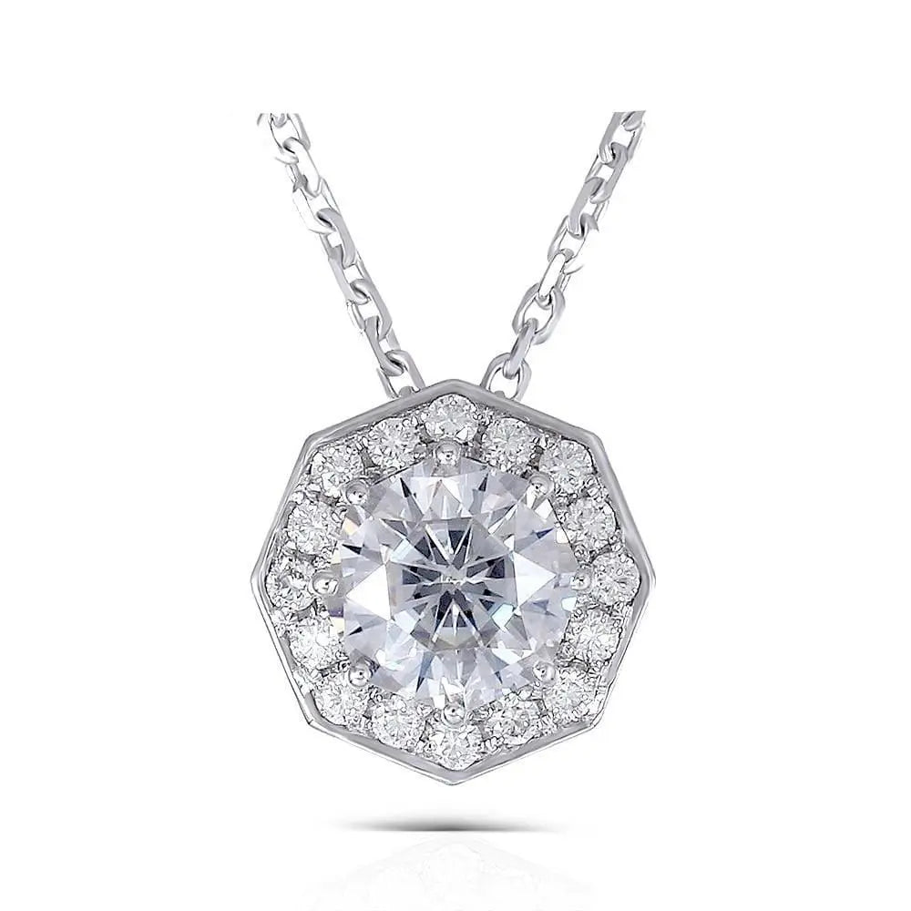 14k White Gold Octagon Cut Moissanite Necklace 1ct Center Stone Moissanite Engagement Rings & Jewelry | Octagon Necklace  | Luxus Moissanite