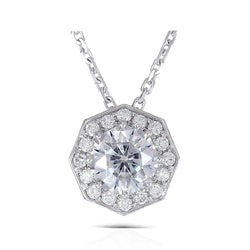 14k White Gold Octagon Cut Moissanite Necklace 1ct Center Stone Moissanite Engagement Rings & Jewelry | Luxus Moissanite