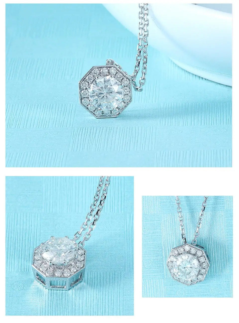14k White Gold Octagon Cut Moissanite Necklace 1ct Center Stone Moissanite Engagement Rings & Jewelry | Octagon Necklace  
| Luxus Moissanite