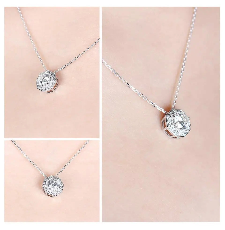 14k White Gold Octagon Cut Moissanite Necklace 1ct Center Stone Moissanite Engagement Rings & Jewelry | Octagon Necklace  | Luxus Moissanite