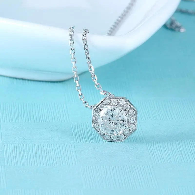 14k White Gold Octagon Cut Moissanite Necklace 1ct Center Stone Moissanite Engagement Rings & Jewelry | Octagon Necklace  | Luxus Moissanite