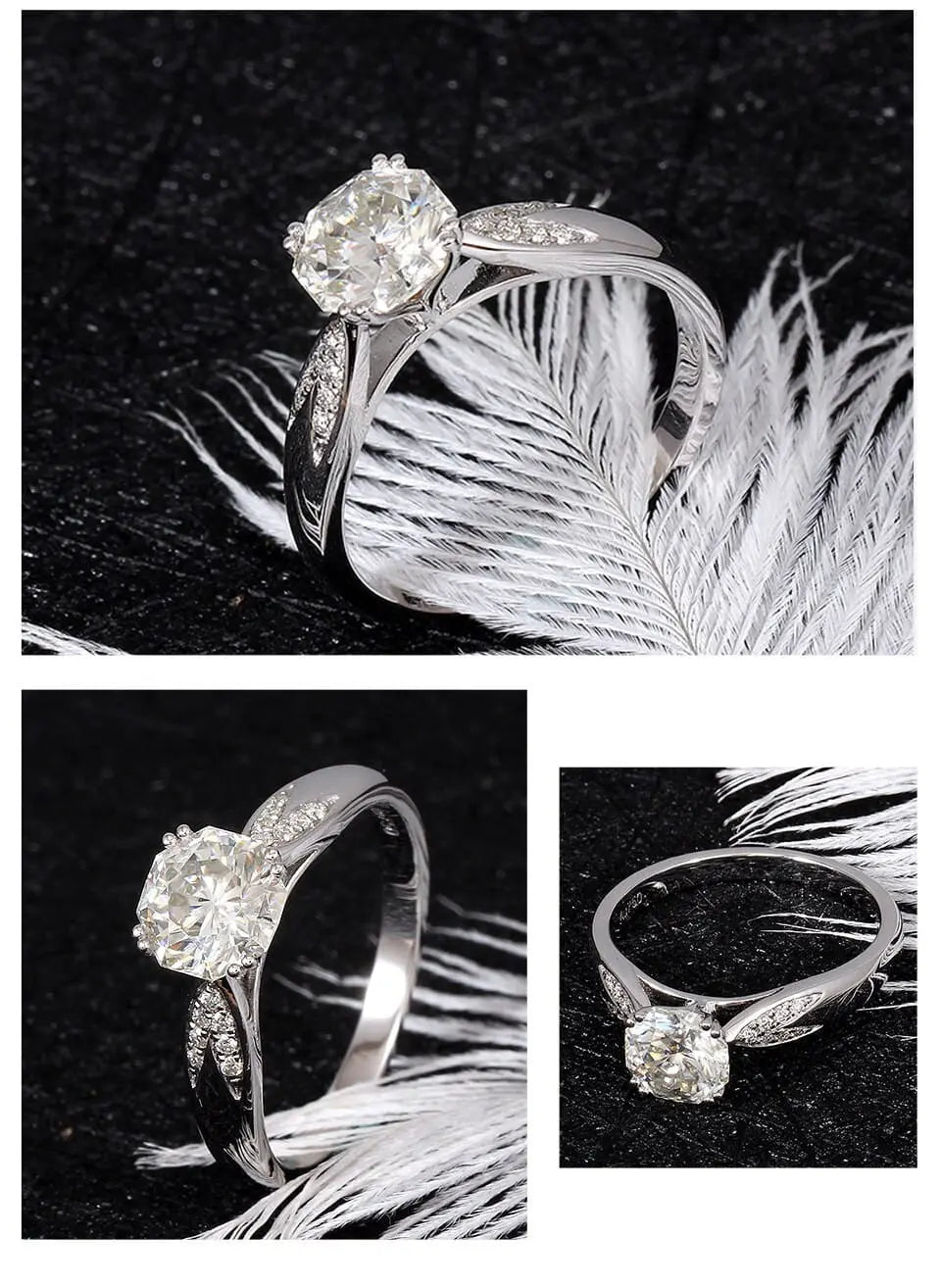14k White Gold Octagon Cut Moissanite Ring 1ct Center Stone Moissanite Engagement Rings & Jewelry | Luxus Moissanite |  Women and Rings 