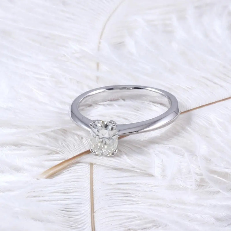 14k White Gold Oval / Cushion Cut Solitaire Moissanite Ring 1ct Moissanite Engagement Rings & Jewelry | Luxus Moissanite