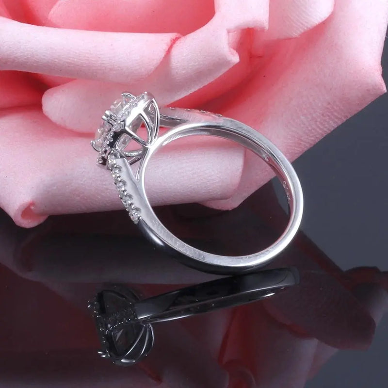 14k White Gold Oval Cut Halo Moissanite Ring 1ct Center Stone Moissanite Engagement Rings & Jewelry | Luxus Moissanite
