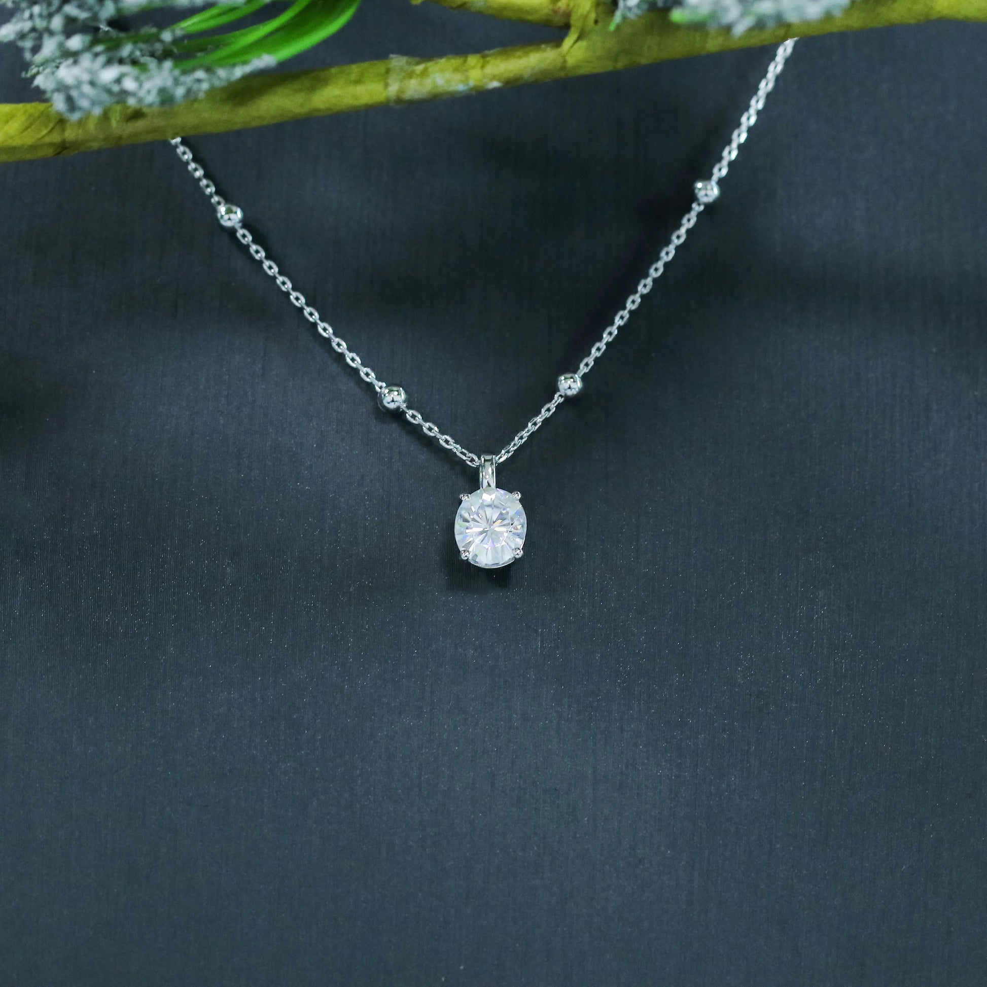 14k White Gold Oval Moissanite Necklace 2ct Moissanite Engagement Rings & Jewelry | Luxus Moissanite | Necklace Set for Women