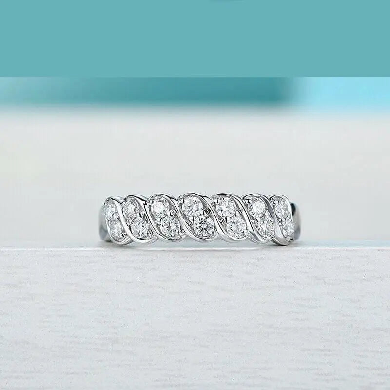 14k White Gold Plated Moissanite Anniversary Ring 0.5ct Total Moissanite Engagement Rings & Jewelry | Luxus Moissanite