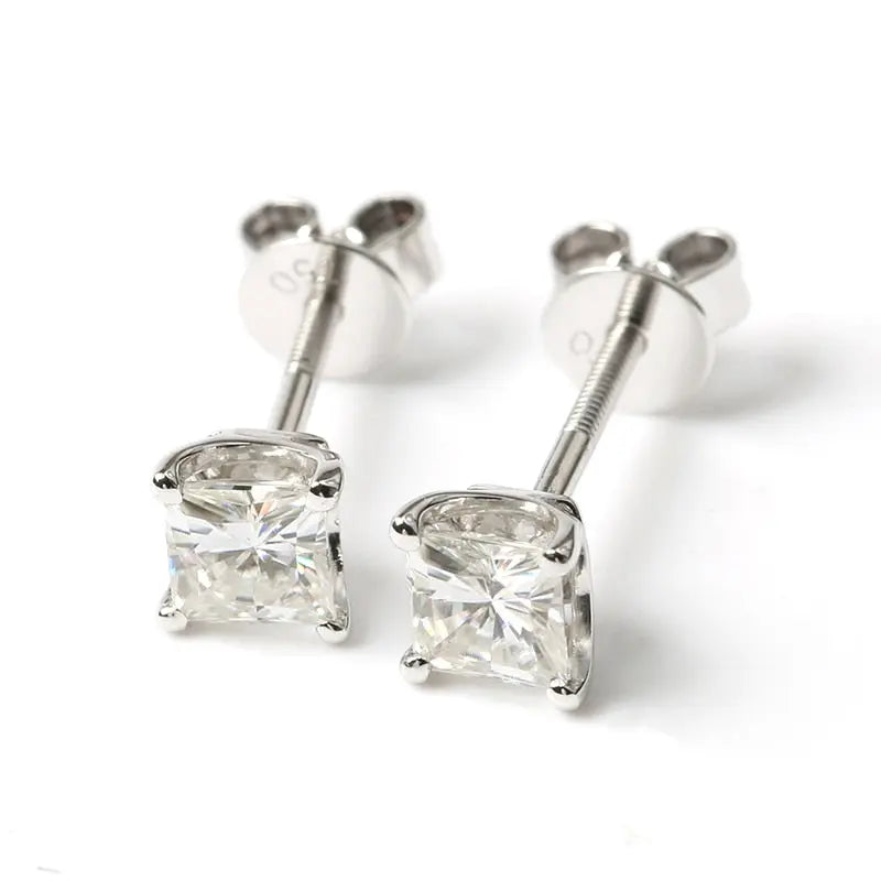 14k White Gold Princess Cut Moissanite Earrings 1ctw Moissanite Engagement Rings & Jewelry | Luxus Moissanite | Princess Cut Earrings |