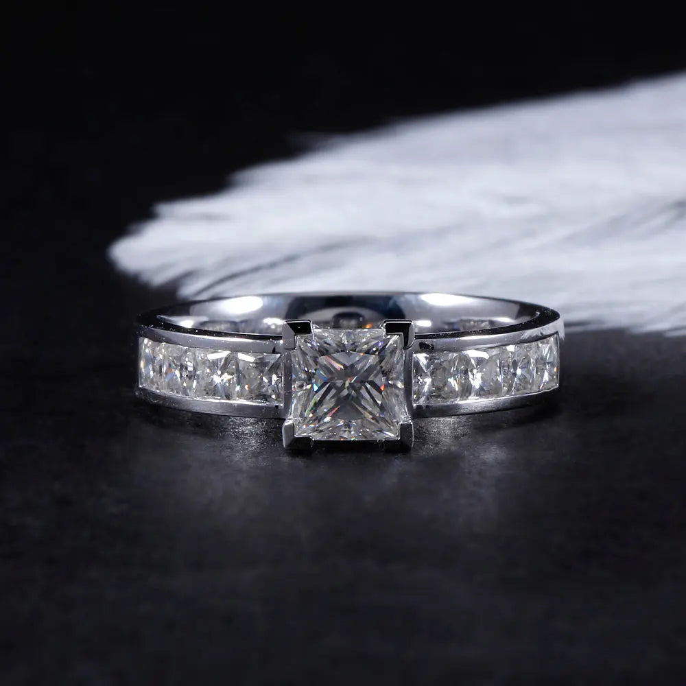 14k White Gold Princess Cut Moissanite Ring 1.5ct Total Moissanite Engagement Rings & Jewelry | Luxus Moissanite | Princess Cut Engagement Ring With Moissanite