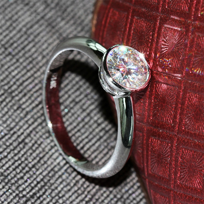14k White Gold Solitaire Bezel Set Moissanite Ring 1ct Moissanite Engagement Rings & Jewelry | Luxus Moissanite