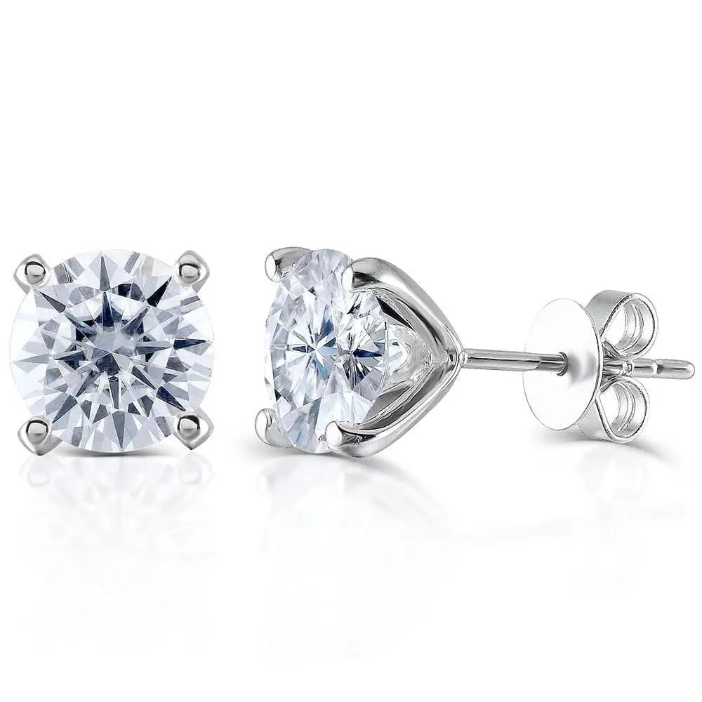 14k White Gold Stud Moissanite Earrings 1.3ctw - 2.6ctw Options Moissanite Engagement Rings & Jewelry | Luxus Moissanite | White Gold Earrings Stud