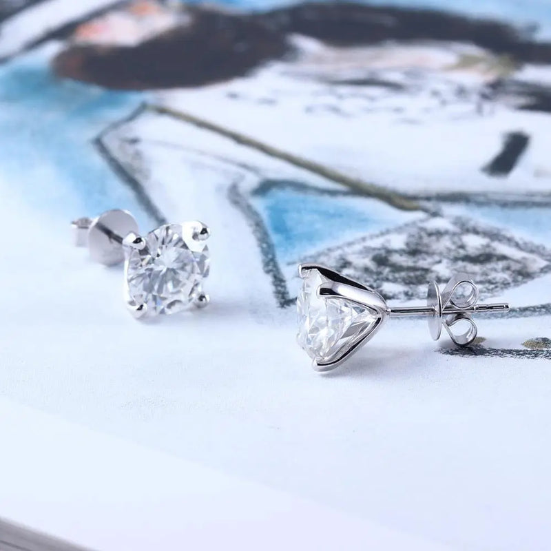 14k White Gold Stud Moissanite Earrings 1.3ctw - 2.6ctw Options Moissanite Engagement Rings & Jewelry | Luxus Moissanite