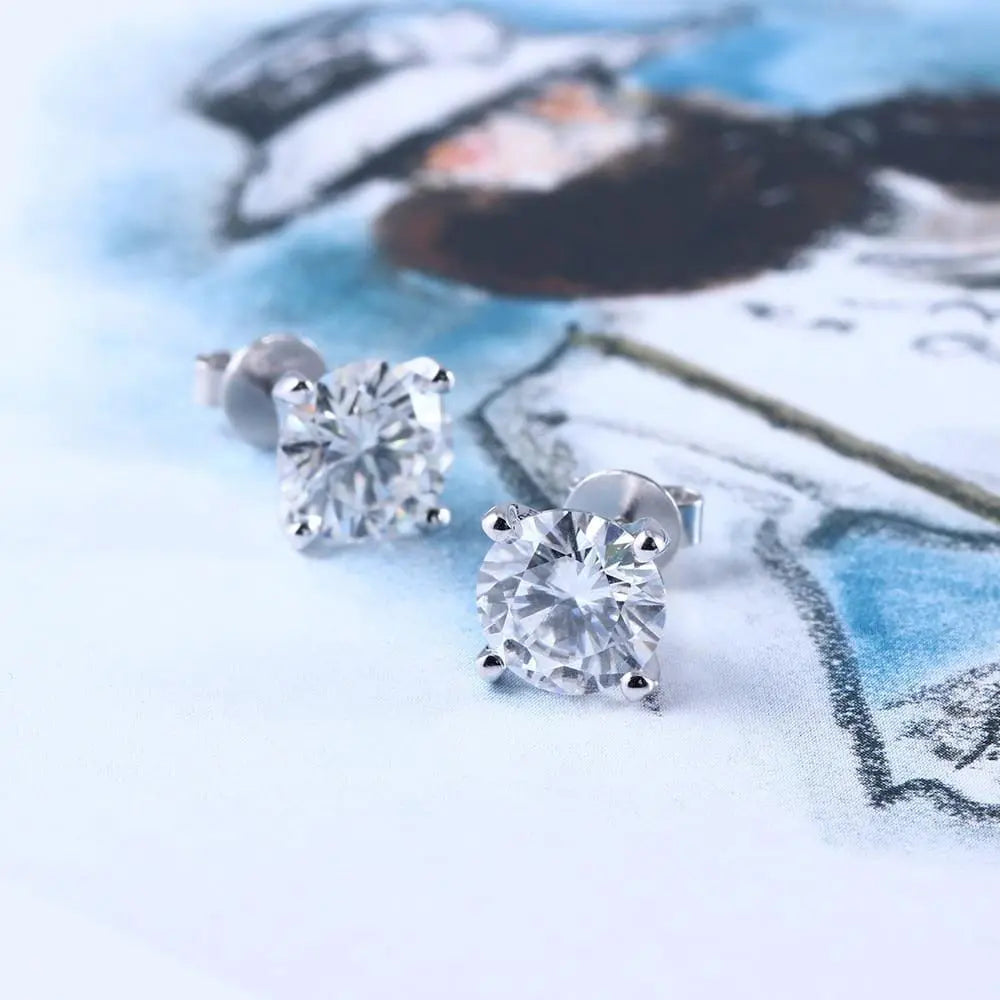 14k White Gold Stud Moissanite Earrings 1.3ctw - 2.6ctw Options Moissanite Engagement Rings & Jewelry | Luxus Moissanite | White Gold Earrings Stud