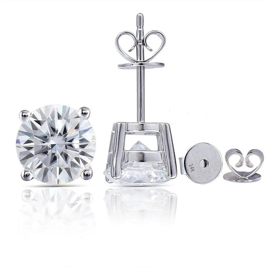 14k White Gold Stud Moissanite Earrings 1.68ctw & 2.6ctw Moissanite Engagement Rings & Jewelry | Luxus Moissanite | Affordable White Gold Earrings