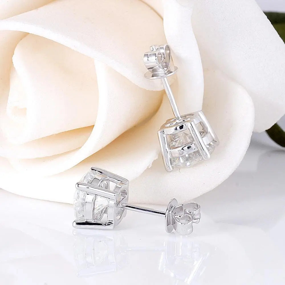 14k White Gold Stud Moissanite Earrings 1.68ctw & 2.6ctw Moissanite Engagement Rings & Jewelry | Luxus Moissanite | | Affordable White Gold Earrings