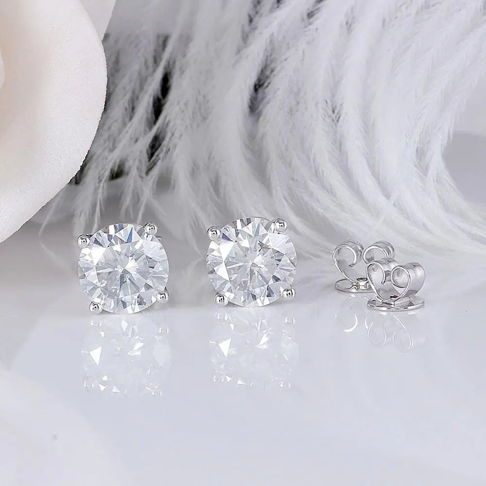 14k White Gold Stud Moissanite Earrings 1.68ctw & 2.6ctw Moissanite Engagement Rings & Jewelry | Luxus Moissanite | | Affordable White Gold Earrings