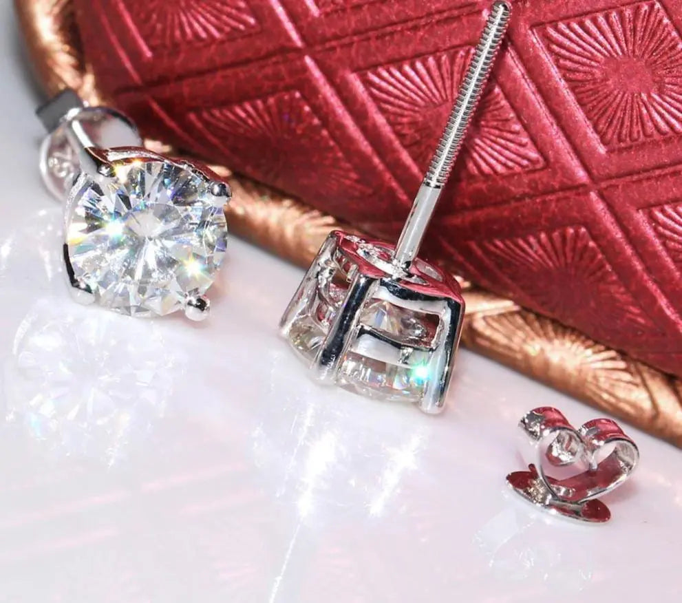 14k White Gold Stud Moissanite Earrings 2ctw Moissanite Engagement Rings & Jewelry | Moissanite Earrings Stud |Luxus Moissanite