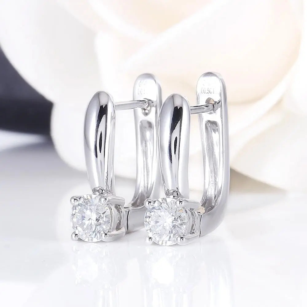 14k White Gold U Hoop Moissanite Earrings 1ctw Moissanite Engagement Rings & Jewelry | Luxus Moissanite | Unique Hoop Earrings