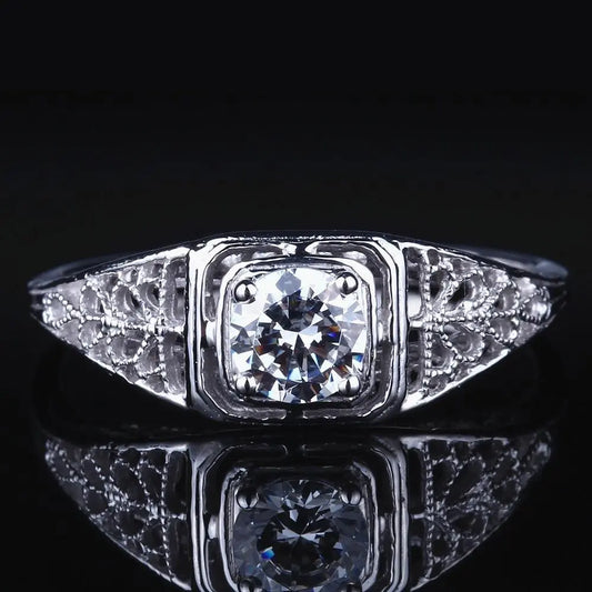 14k White Gold Vintage / Unique Moissanite Ring 0.4ct Moissanite Engagement Rings & Jewelry | Luxus Moissanite | Best rings for wedding