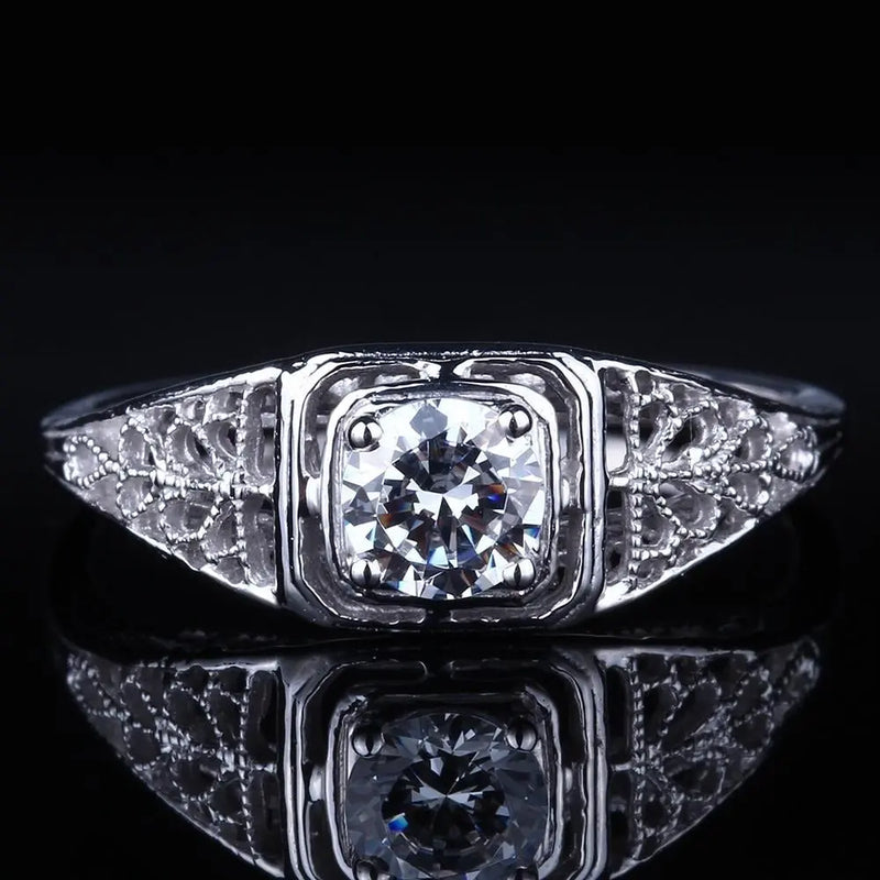 14k White Gold Vintage / Unique Moissanite Ring 0.4ct Moissanite Engagement Rings & Jewelry | Luxus Moissanite