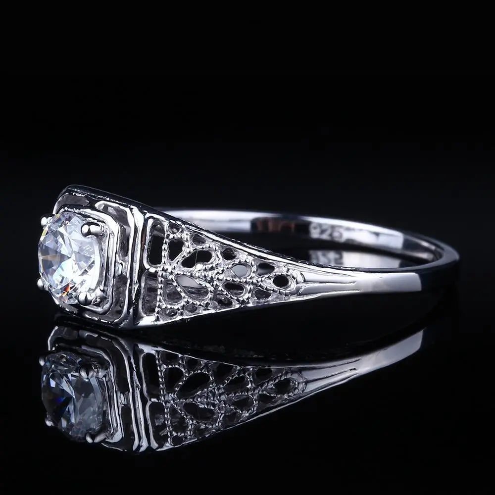 14k White Gold Vintage / Unique Moissanite Ring 0.4ct Moissanite Engagement Rings & Jewelry | Luxus Moissanite | Best rings for wedding