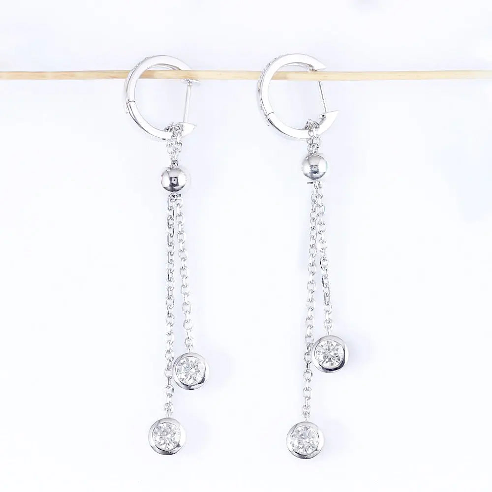 14k White Gold And Platinum Plated Silver Drop Moissanite Earrings 1ctw 4187