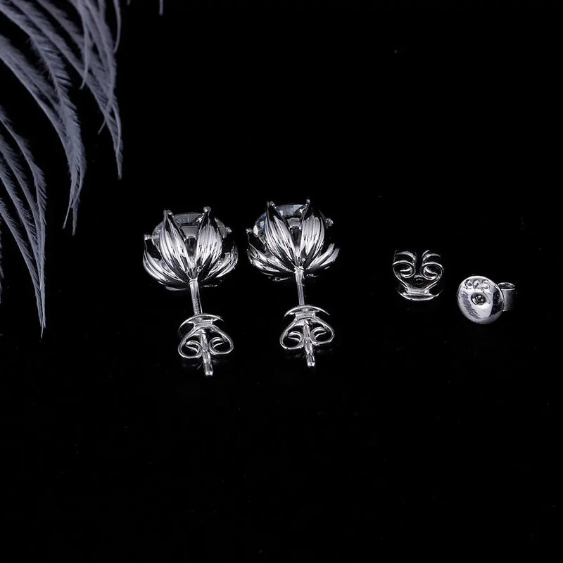 14k White Gold & Platinum Plated Silver Flower Stud Moissanite Earrings 2ctw Moissanite Engagement Rings & Jewelry | Luxus Moissanite