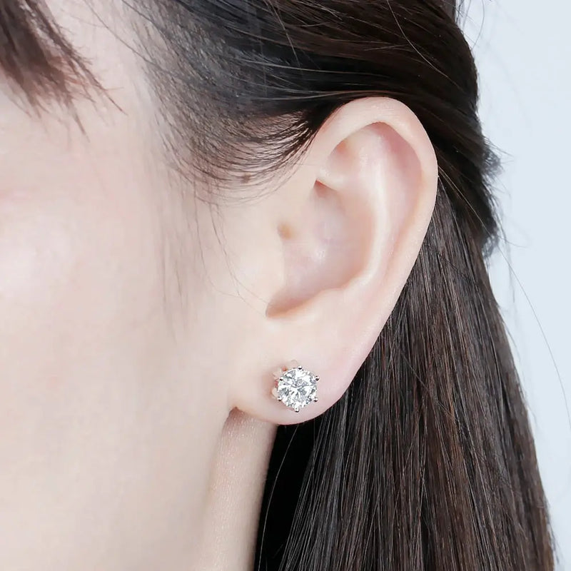 14k White Gold & Platinum Plated Silver Flower Stud Moissanite Earrings 2ctw Moissanite Engagement Rings & Jewelry | Luxus Moissanite