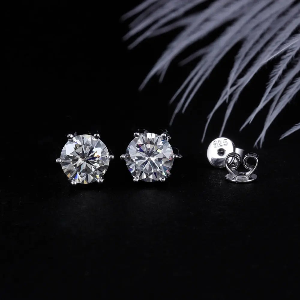 14k White Gold & Platinum Plated Silver Flower Stud Moissanite Earrings 2ctw Moissanite Engagement Rings & Jewelry | Luxus Moissanite | Stylish Earrings