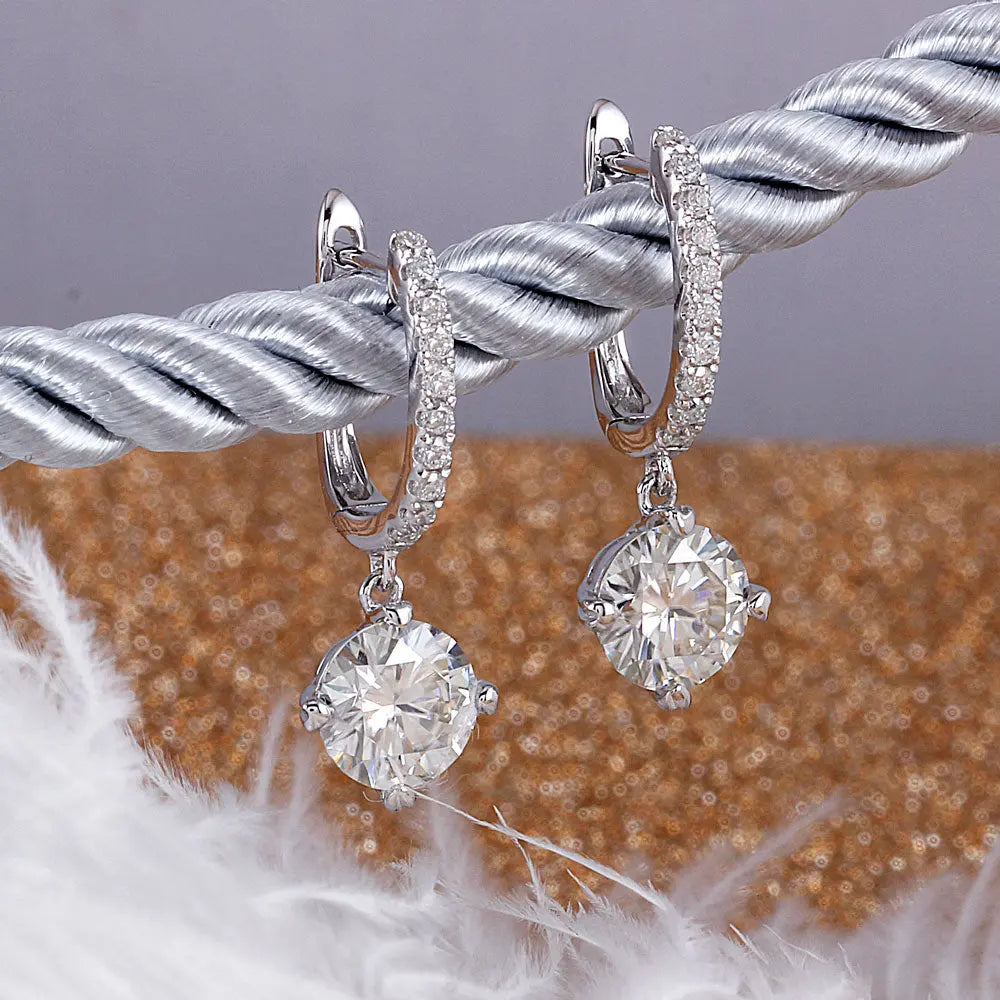 14k White Gold & Platinum Plated Silver Moissanite Earrings 2.12ctw Moissanite Engagement Rings & Jewelry | Luxus Moissanite | Earrings 14K Gold