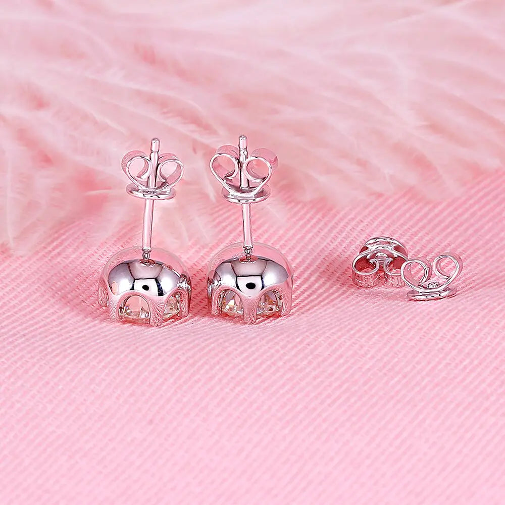14k White Gold & Platinum Plated Silver Moissanite Stud Earrings 2ctw Moissanite Engagement Rings & Jewelry | Luxus Moissanite | Best Earrings