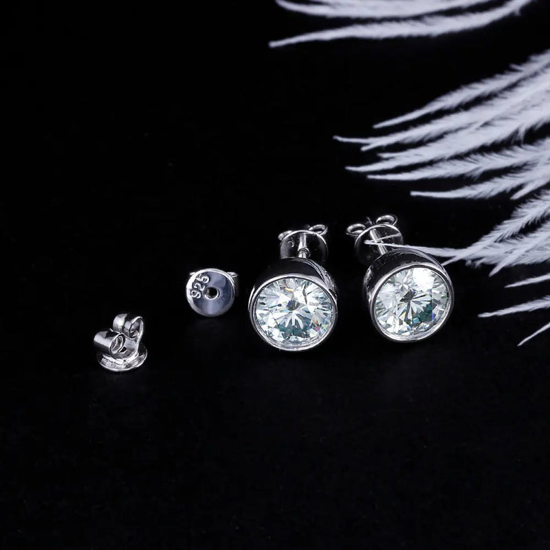 14k White Gold & Silver Slight Blue Moissanite Stud Earrings 2ctw Moissanite Engagement Rings & Jewelry | Luxus Moissanite