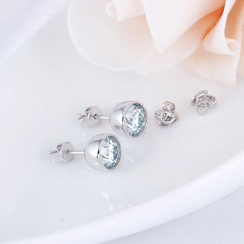 14k White Gold & Silver Slight Blue Moissanite Stud Earrings 2ctw Moissanite Engagement Rings & Jewelry | Luxus Moissanite